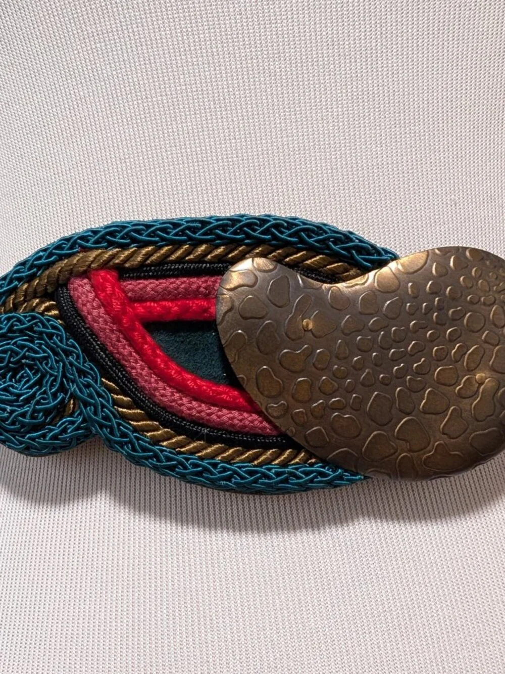 Vintage Carolyn Tanner Women OS Green Red Braided Cord Statement Adjustable Belt